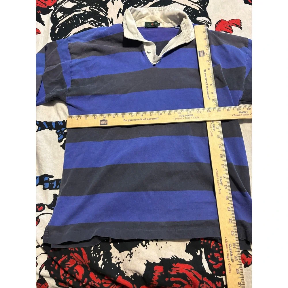 Vintage J. Crew Rugby Shirt Mens Small Blue Navy Striped Long Sleeve Cotton